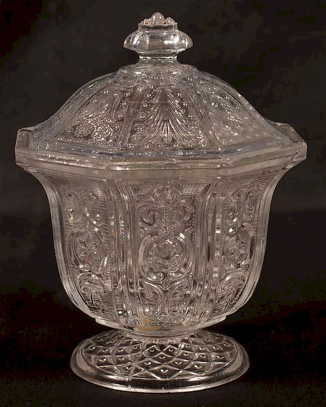 Appraisal: Lacy Pattern Flint Glass Covered Sugar Bowl Lacy Pattern Colorless