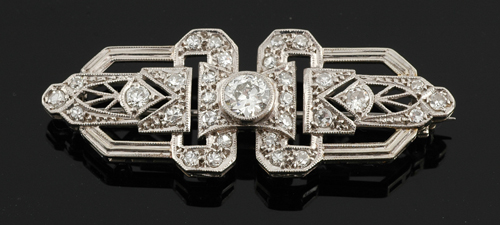 Appraisal: An Art Deco diamond brooch Circa The geometric plaque centrally