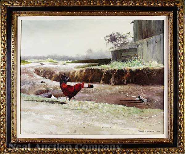 Appraisal: Robert Rucker Louisiana - Rooster and Rusty Can oil on