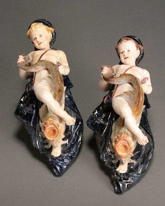 Appraisal: Pair of Richard Ginori Majolica Wall Appliques Late th Century