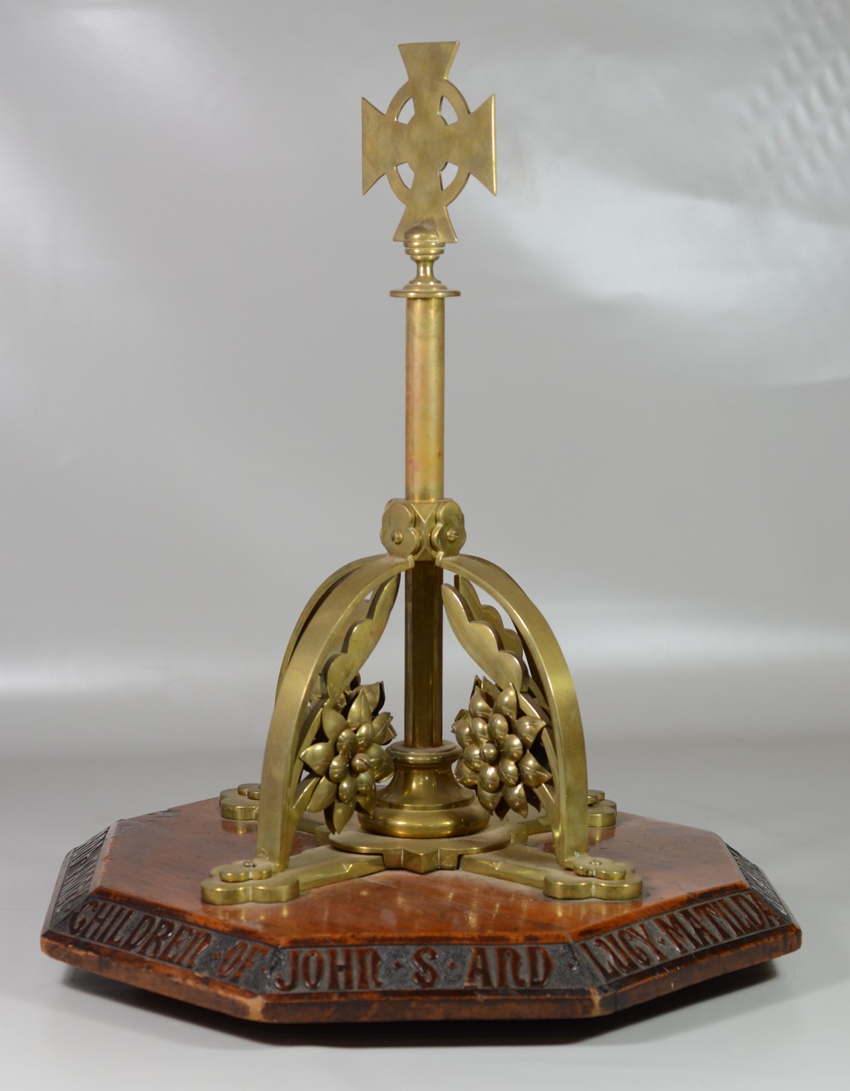 Appraisal: Baptismal font cover octagonal oak base with brass top d