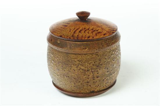 Appraisal: DECORATED TREENWARE CONTAINER American mid th century Vinegar decorated in