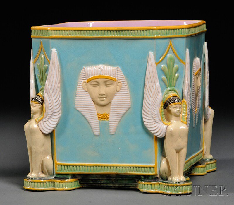 Appraisal: English Majolica Jardiniere in the Egyptian Taste c likely George