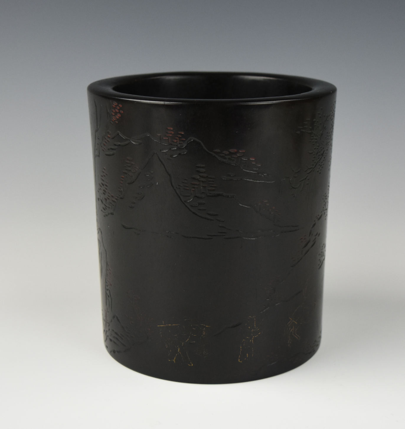 Appraisal: CHINESE ZITAN INCISED BRUSHPOT - TH C Chinese - th