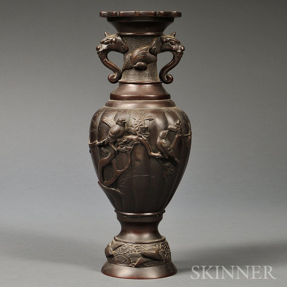 Appraisal: Bronze Vase Japan Meiji period baluster-shape with long waisted neck