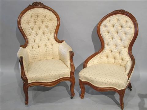 Appraisal: TWO VICTORIAN WALNUT ARMCHAIRS The larger - h w d