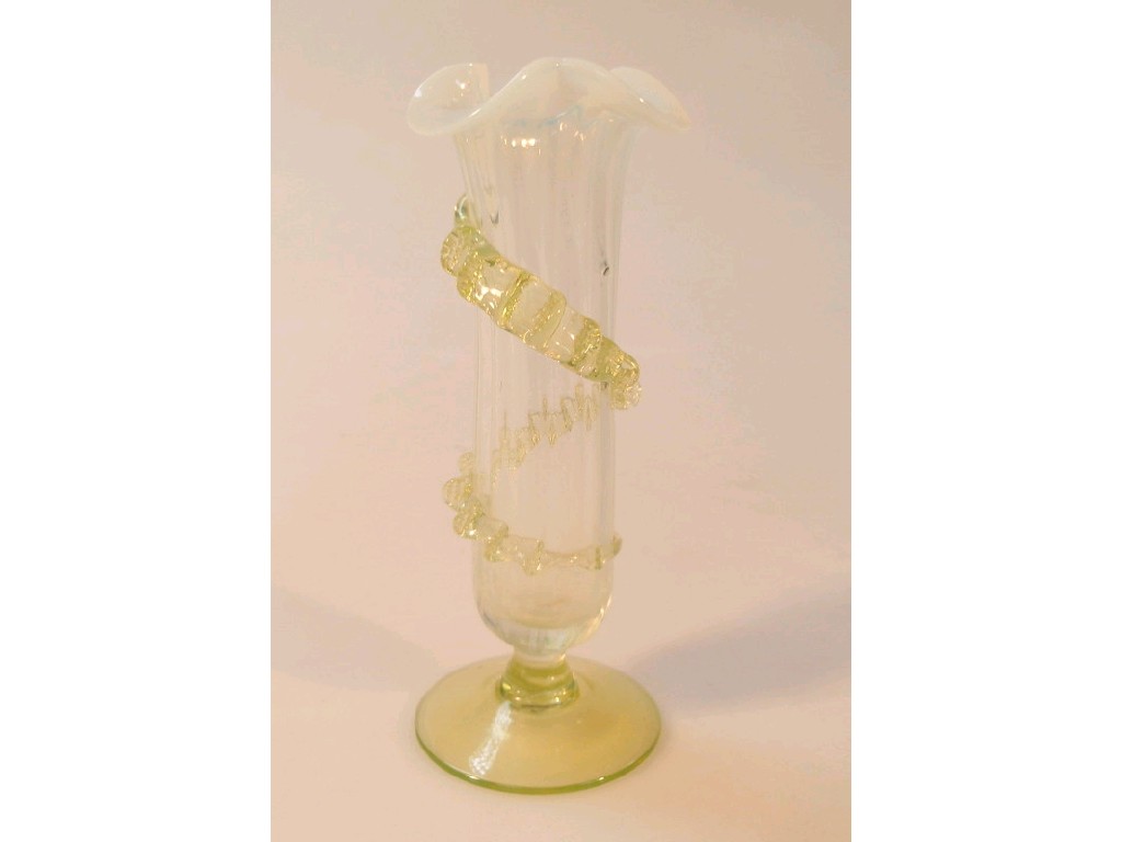 Appraisal: A thC vaseline glass spill vase with trefoil moulded rim