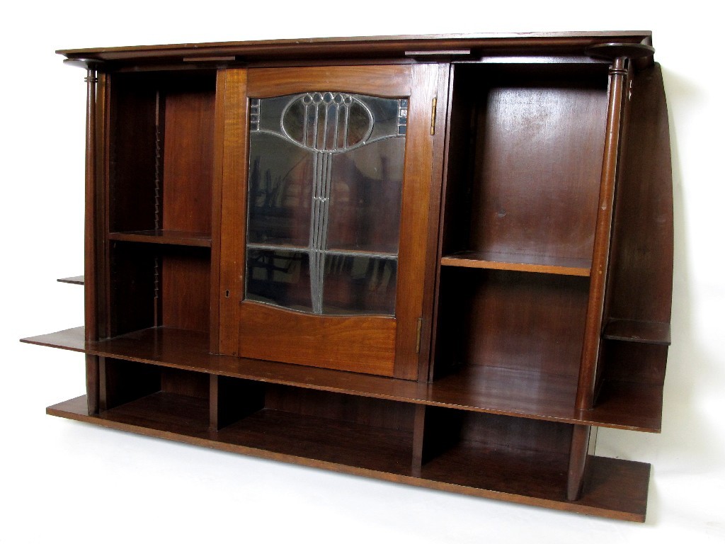 Appraisal: A Glasgow style mahogany overmantel the central door bearing a