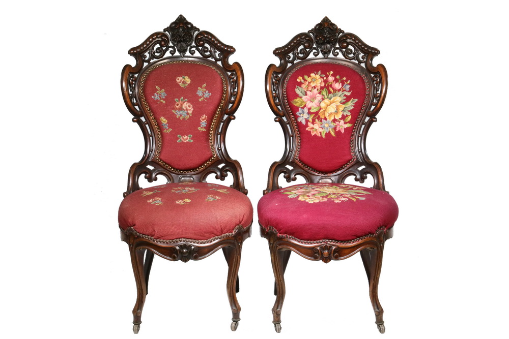 Appraisal: VICTORIAN PARLOR SIDE CHAIRS ATTRIBUTED TO J J MEEKS American