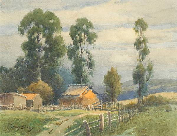 Appraisal: Percy Gray - Farmhouse among the Eucalyptus Trees signed 'Percy