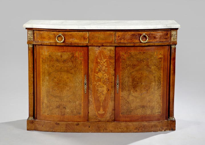 Appraisal: Louis XVI-Style Burlwood Mahogany and Marble-Top Commode second quarter th