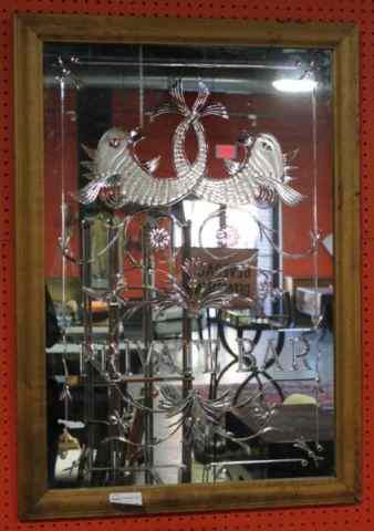 Appraisal: Engraved Bar Mirror Reverse wheel engraved mirror with intertwined dolphins