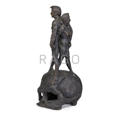 Appraisal: BRONZE FIGURAL SCULPTURE Man woman and child standing upon a