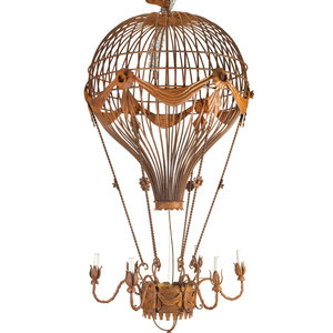 Appraisal: A Patinated Metal Six-Light Montgolfier Chandelier Height x diameter inches