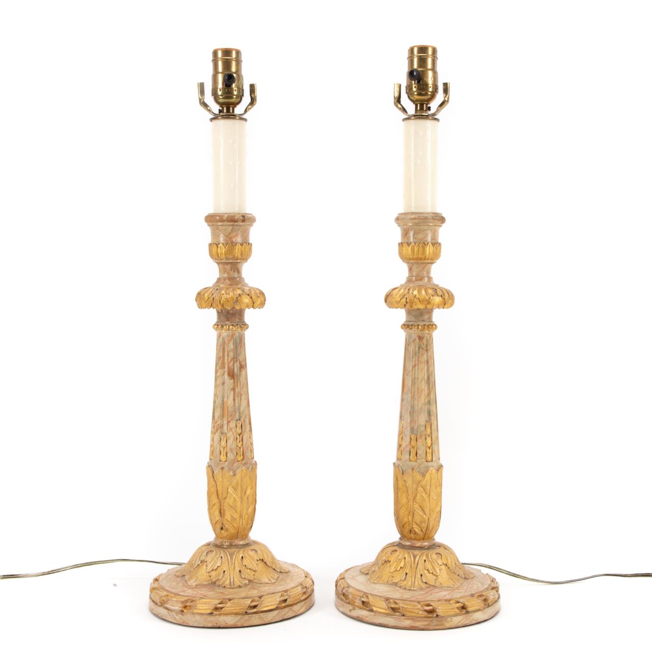 Appraisal: PAIR LOUIS XVI STYLE PARCEL GILT MARBLEIZED LAMPS Pair of