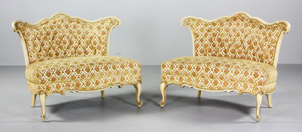 Appraisal: - Pair French Upholstered Chairs Pair of French Provincial upholstered