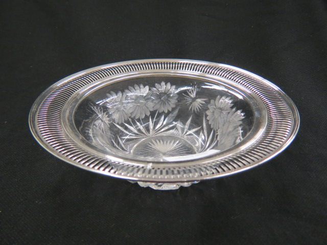 Appraisal: Sterling Silver Cut Glass Bowl floral butterfly design ith openwork