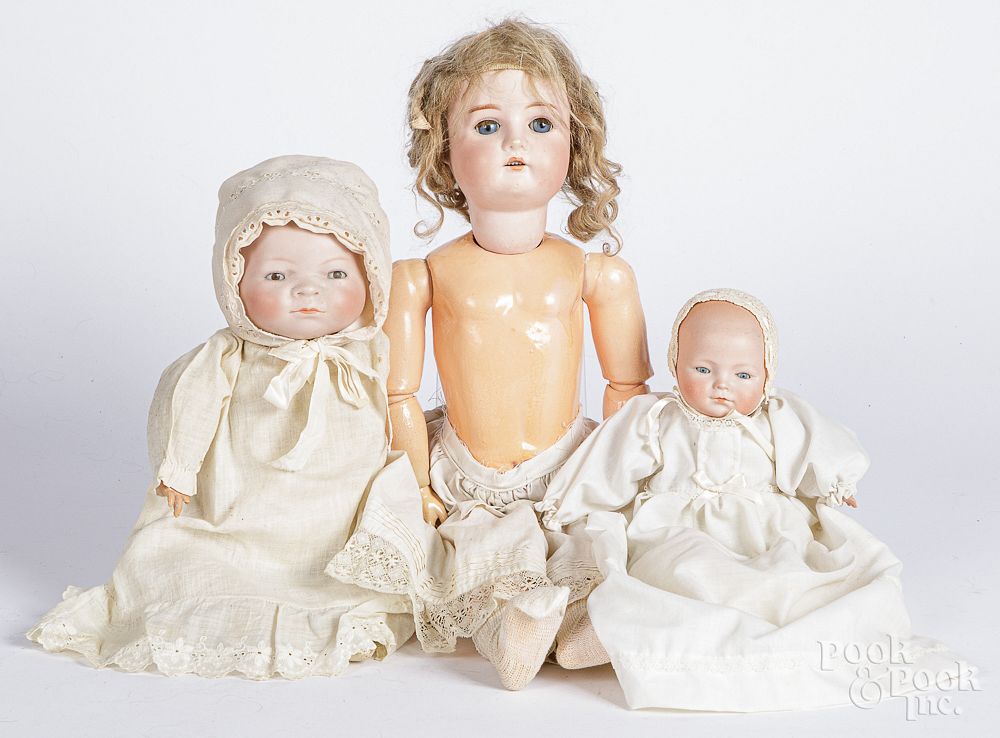 Appraisal: Three bisque head dolls Three bisque head dolls to include