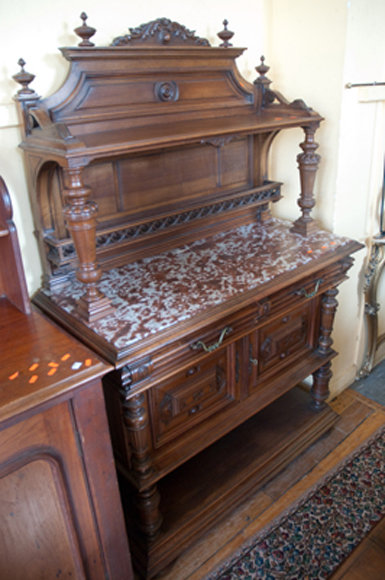 Appraisal: CONTINENTAL STYLE OAK AND MARBLE COURT CABINET