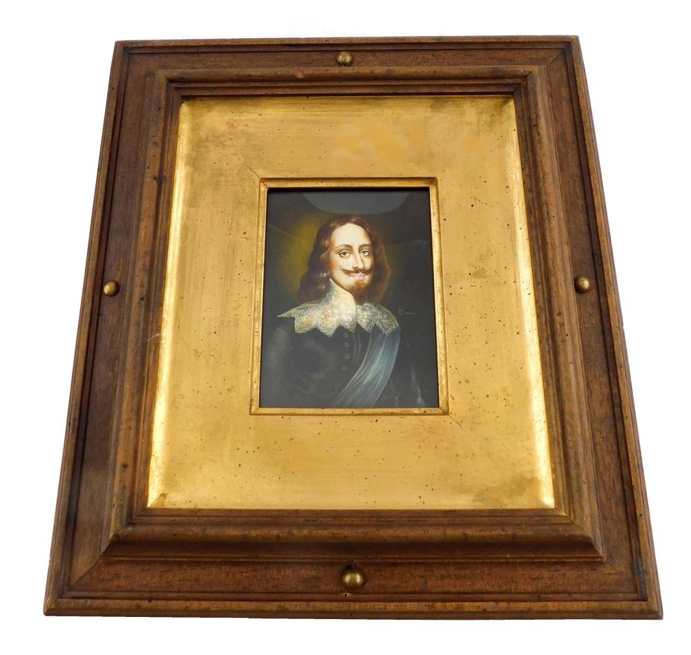 Appraisal: MINIATURE Gentleman rectangular support indistinct signature center right man with