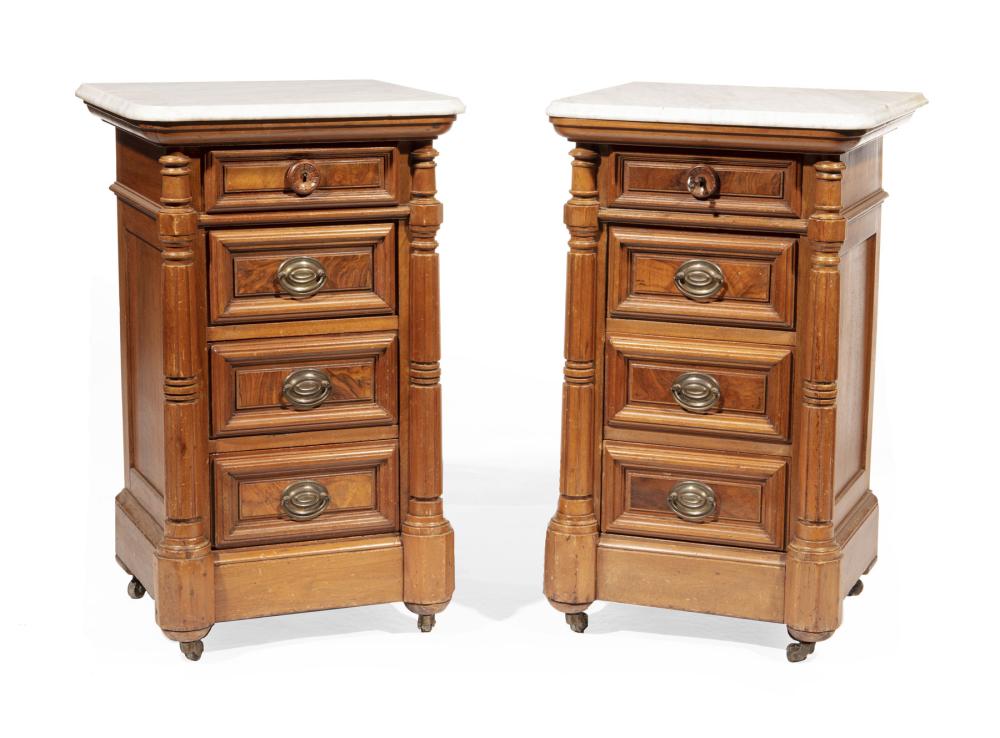 Appraisal: Pair of American Renaissance Carved and Burl Walnut Nightstands th