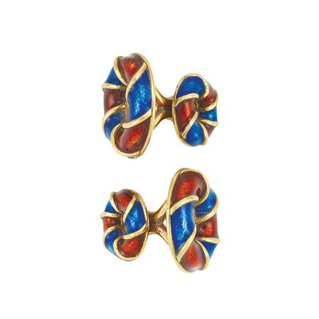 Appraisal: Pair of Gold and Red and Blue Enamel Cufflinks David