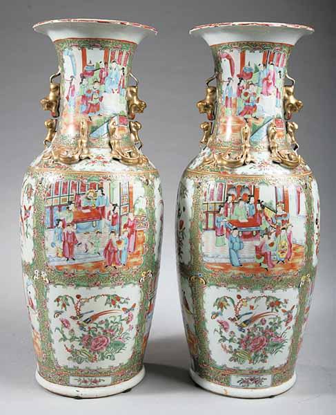 Appraisal: A Pair of Large Canton Famille Rose Porcelain Baluster Vases