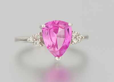 Appraisal: A Ladies' Diamond and Synthetic Pink Sapphire Ring k whit