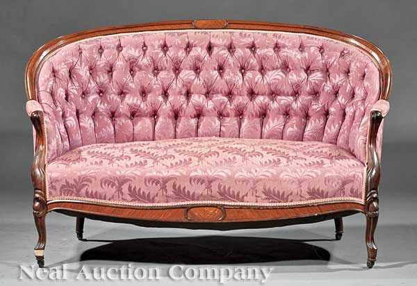 Appraisal: An Antique Louis XV-Style Carved Rosewood Canap rounded back and