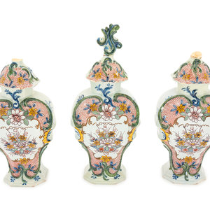 Appraisal: Three-piece Dutch Polychrome Garniture circa height inches