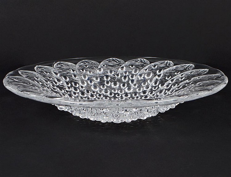 Appraisal: LALIQUE COLORLESS GLASS SHALLOW BOWLModern Etched Lalique France Molded with