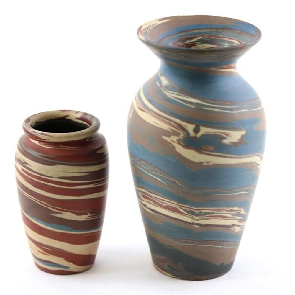 Appraisal: TWO NILOAK MISSION SWIRL ART POTTERY VASES Two Niloak Mission