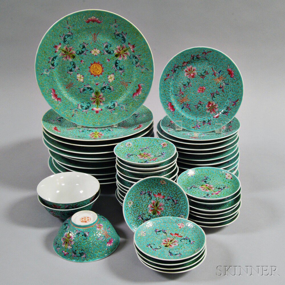 Appraisal: Chinese Famille Rose and Turquoise Partial Dinner Set th century