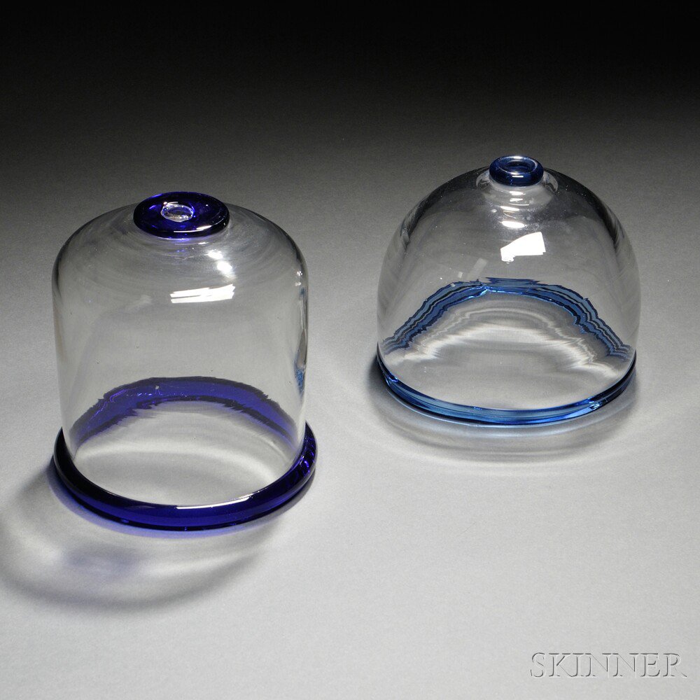 Appraisal: Two Blown Cobalt and Colorless Glass Dome String Dispensers th