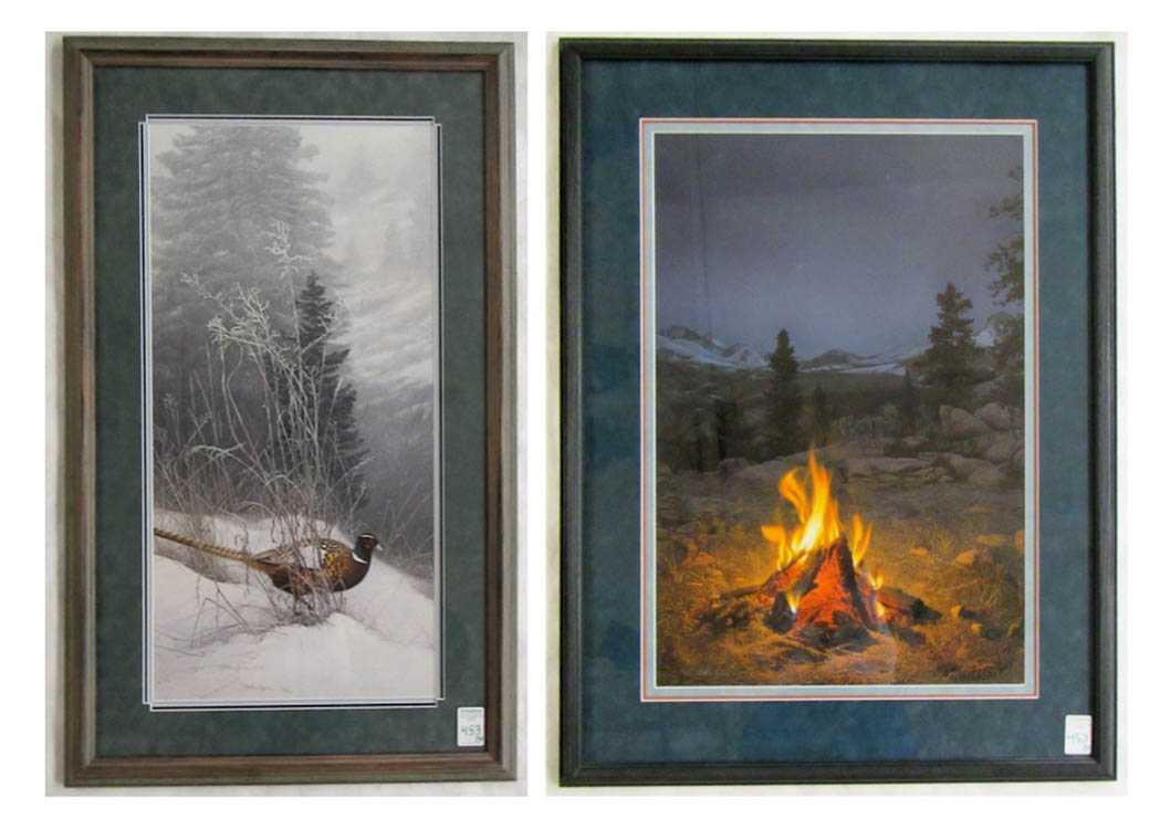 Appraisal: STEPHEN LYMAN TWO OFF-SET LITHOGRAPHS American - A Mountain Campfire