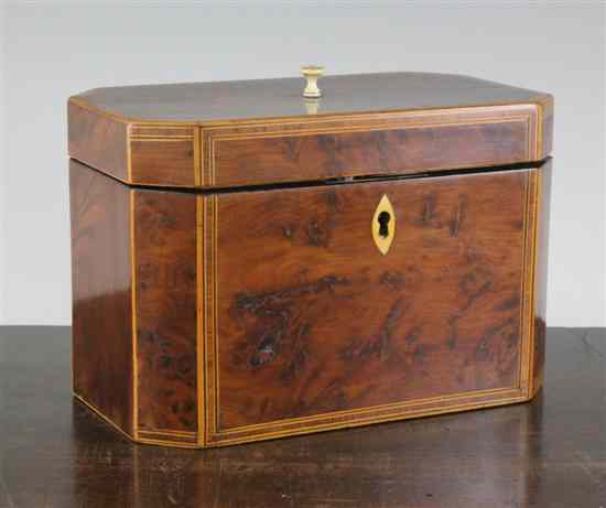 Appraisal: A George III inlaid yew wood two division tea caddy