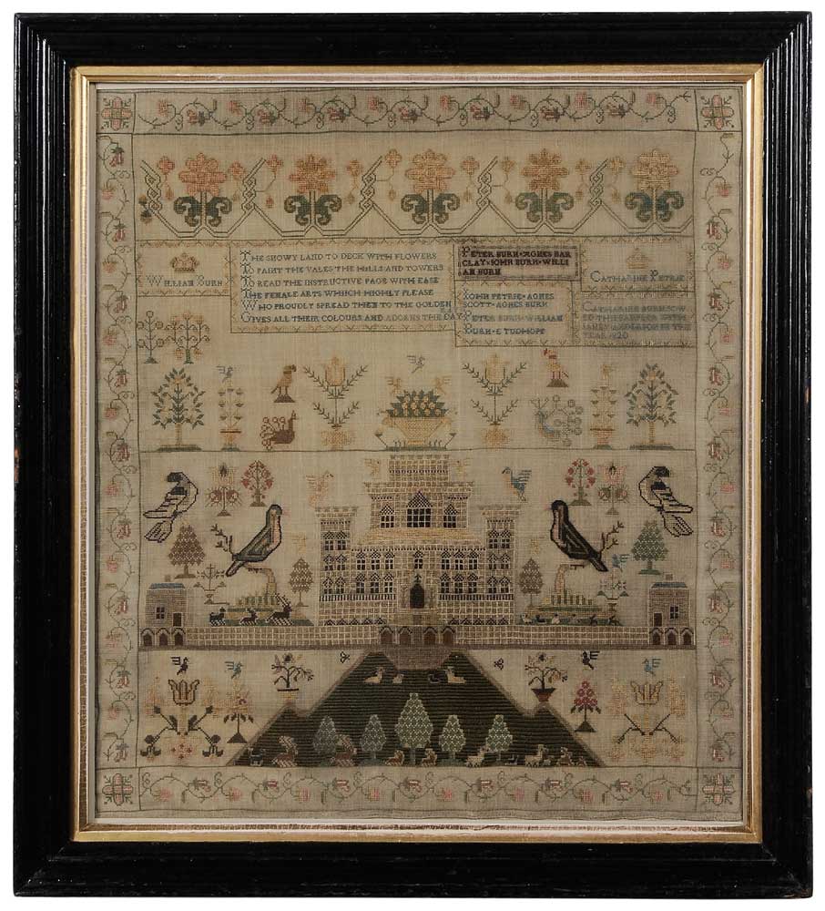 Appraisal: Schoolgirl Needlework probably English or Scottish central building with crenellated