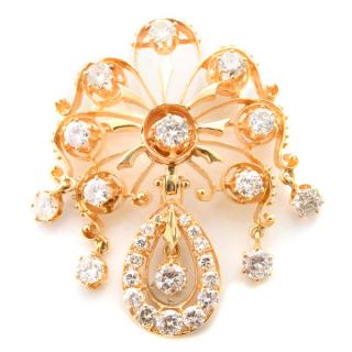 Appraisal: Diamond k Yellow Gold Pendant Brooch Featuring twenty-eight full-cut diamonds