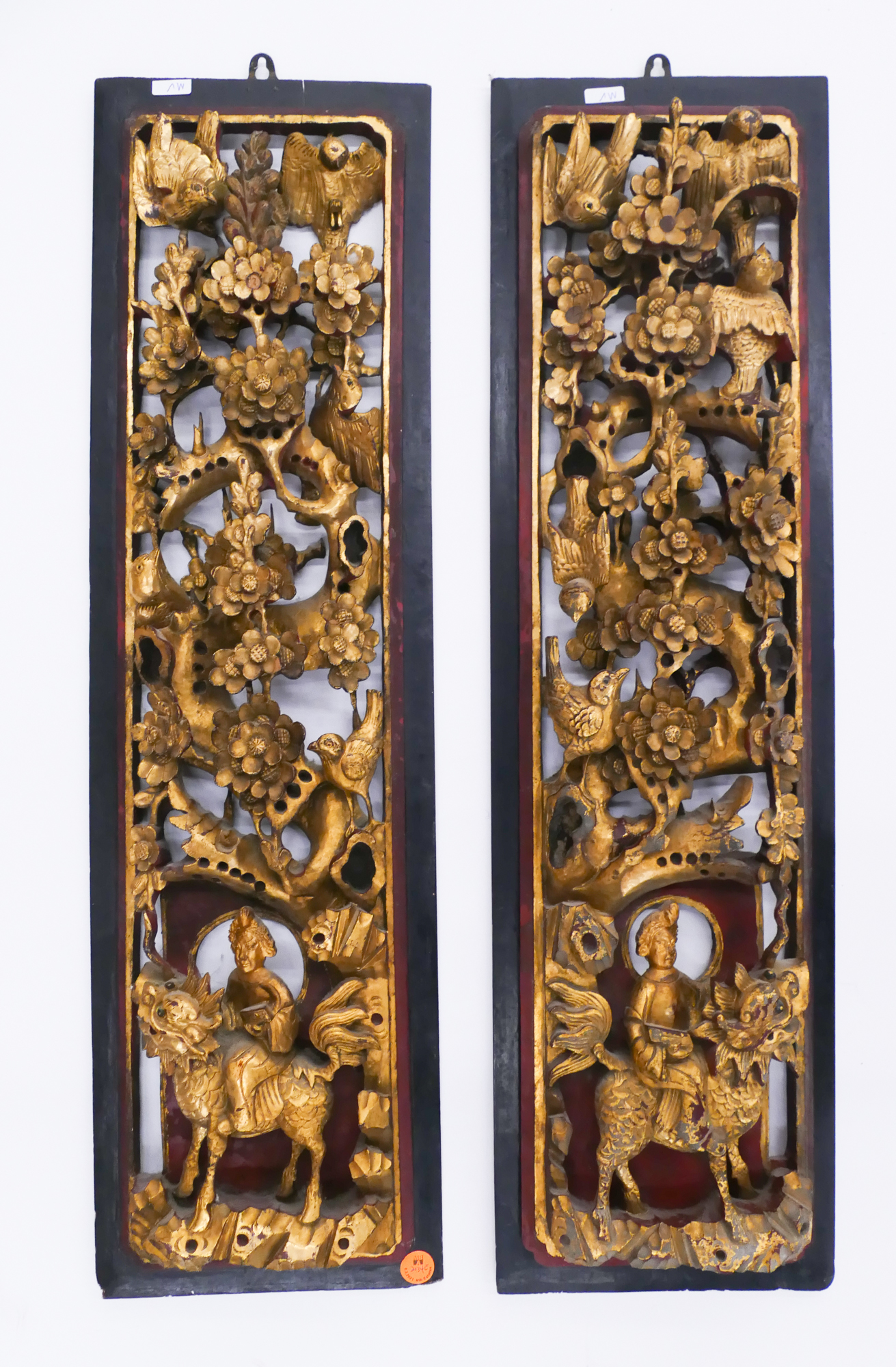 Appraisal: Pair Antique Chinese Ornate Gilt Wood Carved Temple Panels- x