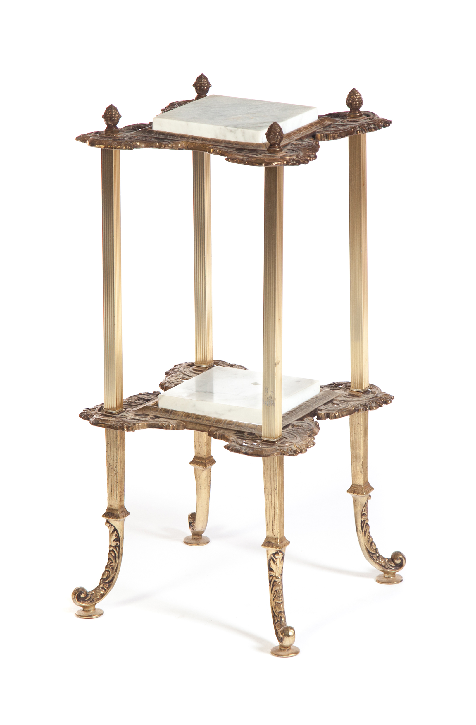 Appraisal: BRASS FERN STAND WITH WHITE MARBLE INSERTS Heavily cast brass