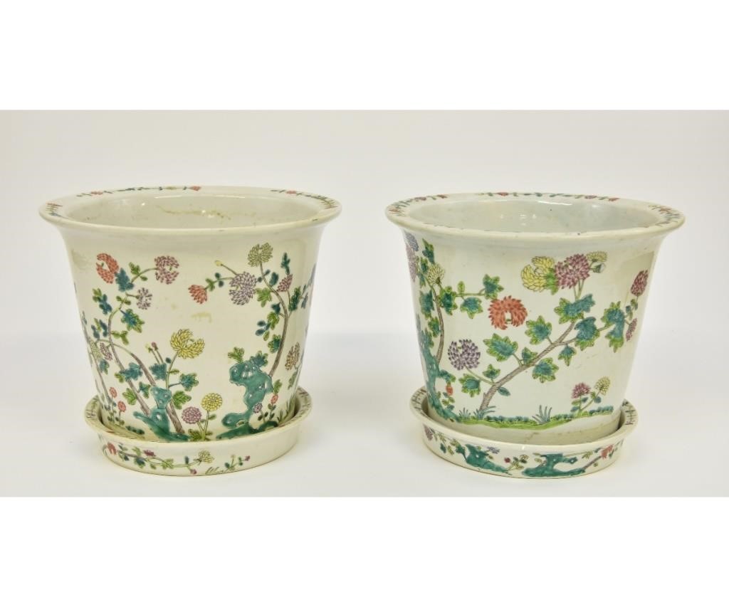 Appraisal: Pair of Chinese porcelain planters with saucers decorated with flowers