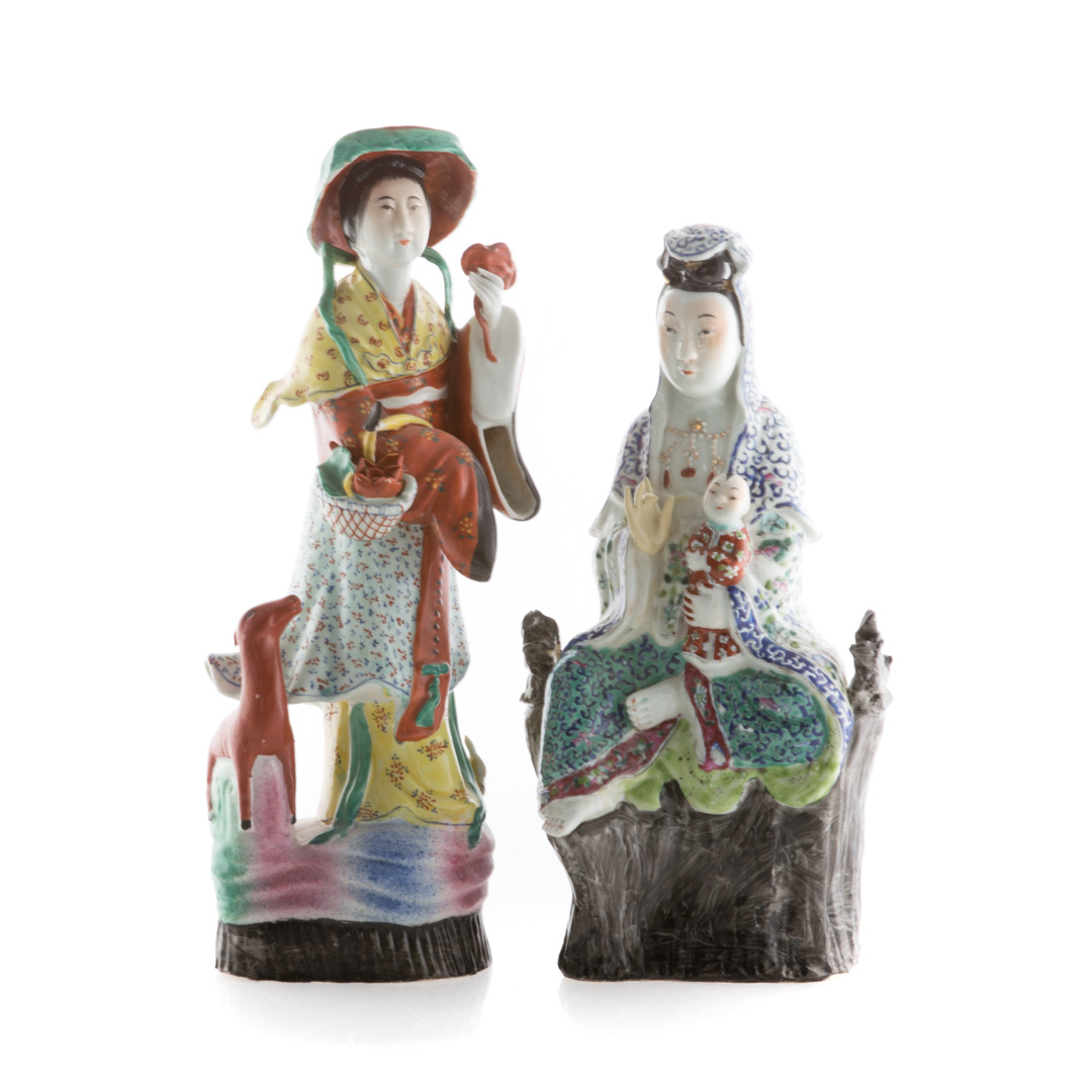 Appraisal: Two Chinese porcelain figures lotus gatherer and Quan-Yin and in