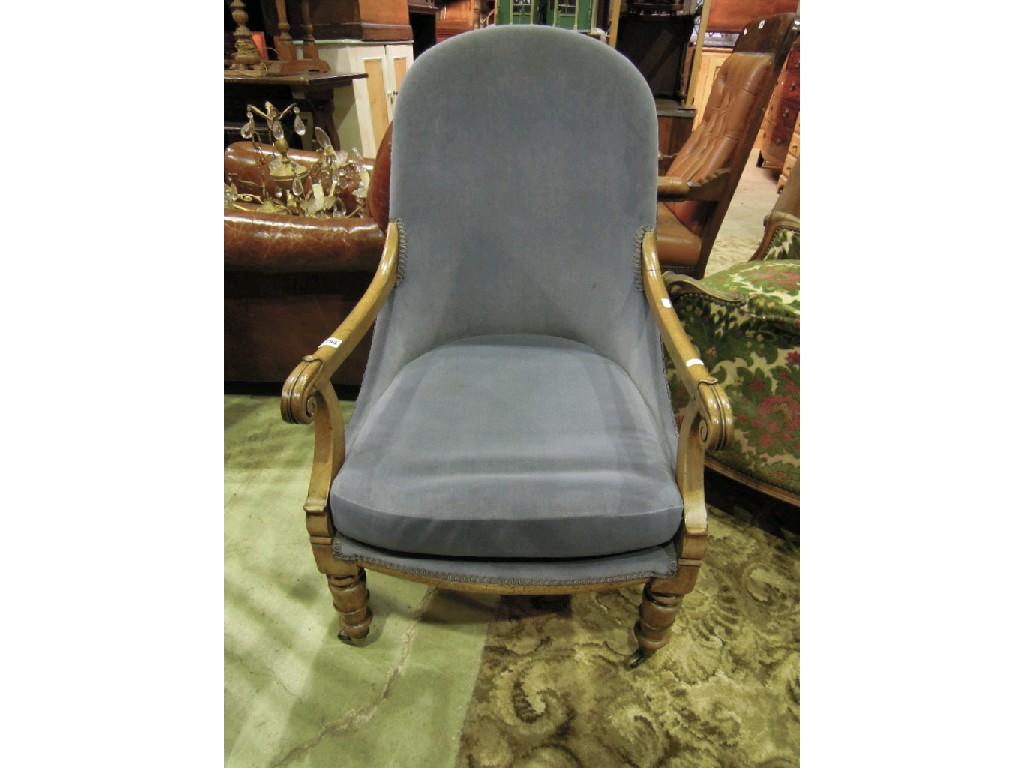 Appraisal: A Victorian mahogany drawing room chair with powder blue upholstery