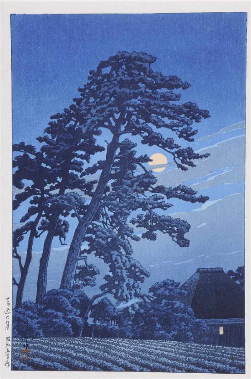 Appraisal: FIVE JAPANESE WOODBLOCK PRINTS OF LANDSCAPES Including two moonlit views