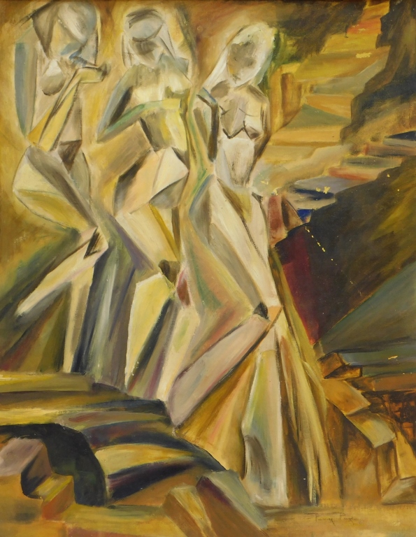 Appraisal: PEGGY PAGE NUDE DESCENDING STAIRCASE PAINTING England th CenturyCubist painting