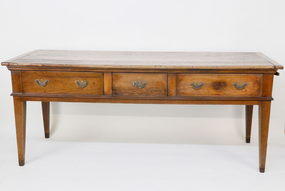 Appraisal: English Elm Three Drawer Huntboard th Century English Elm Three