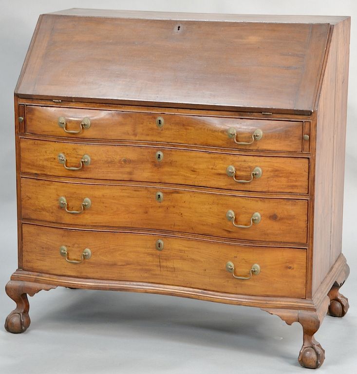 Appraisal: Chippendale cherry desk having slant lid opening to reveal oval