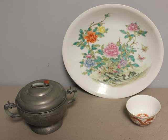 Appraisal: Asian Lot Including a Large Signed EnamelDecorated Bowl Also includes