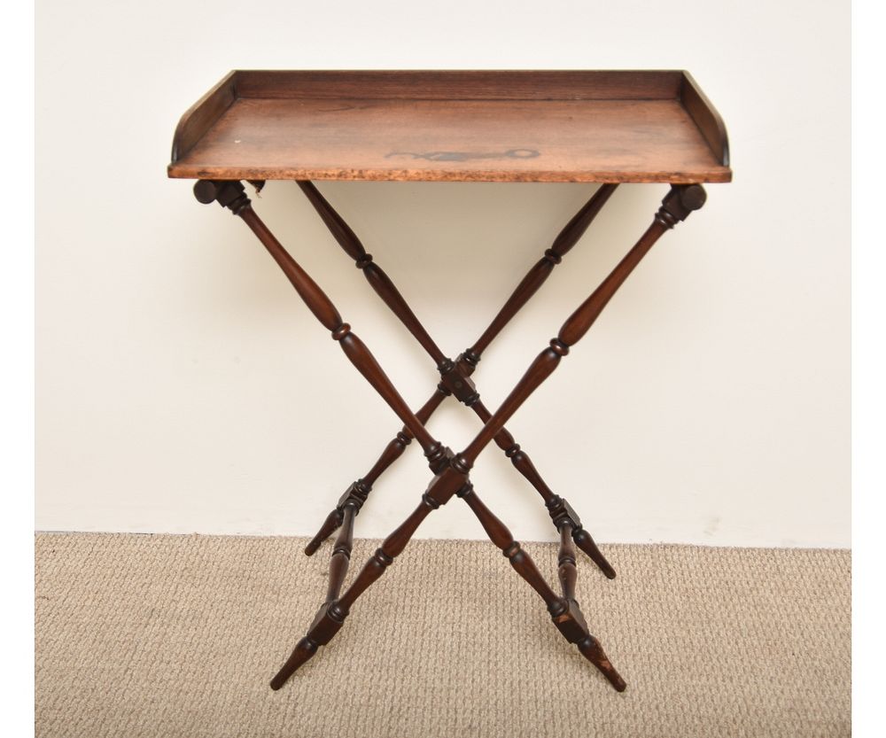 Appraisal: Mahogany Tray on Stand Mahogany tray th c on stand