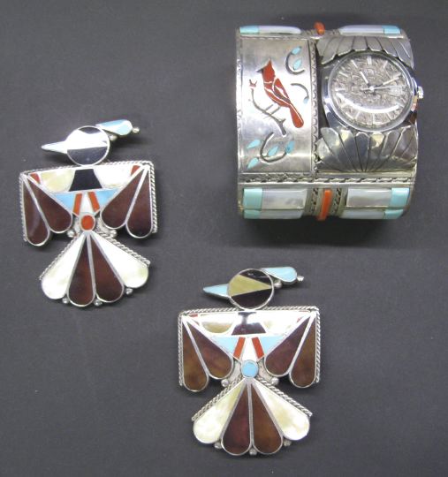 Appraisal: Three Gentleman's Zuni Jewelry Items including a heavy Zuni wide